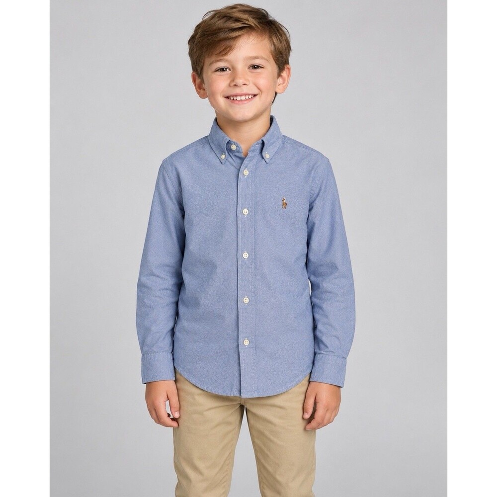 Polo Ralph Lauren Boys Size 7 Button Down Blue Oxford Dress Shirt Pony Logo